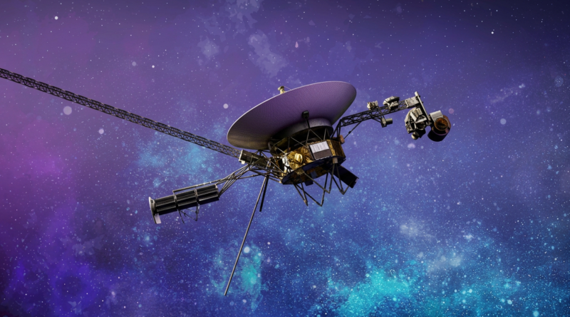 Voyager 1 spacecraft traveling in deep interstellar space with galaxy background NASA Voyager 1