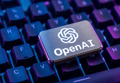 OpenAI Logo on Glowing Laptop Keyboard