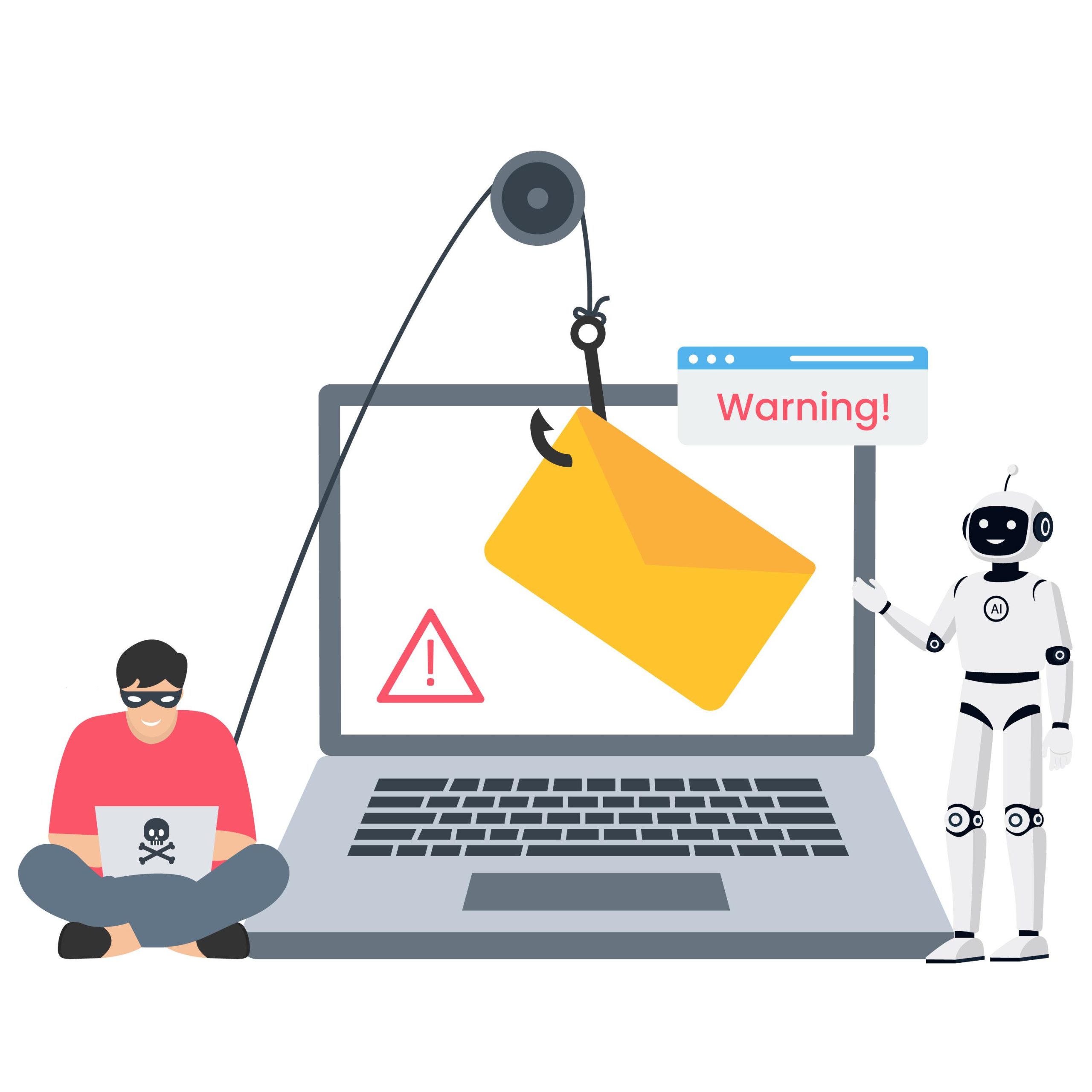 AI-powered ransomware attack showing a 'system hacked' warning on laptop screen