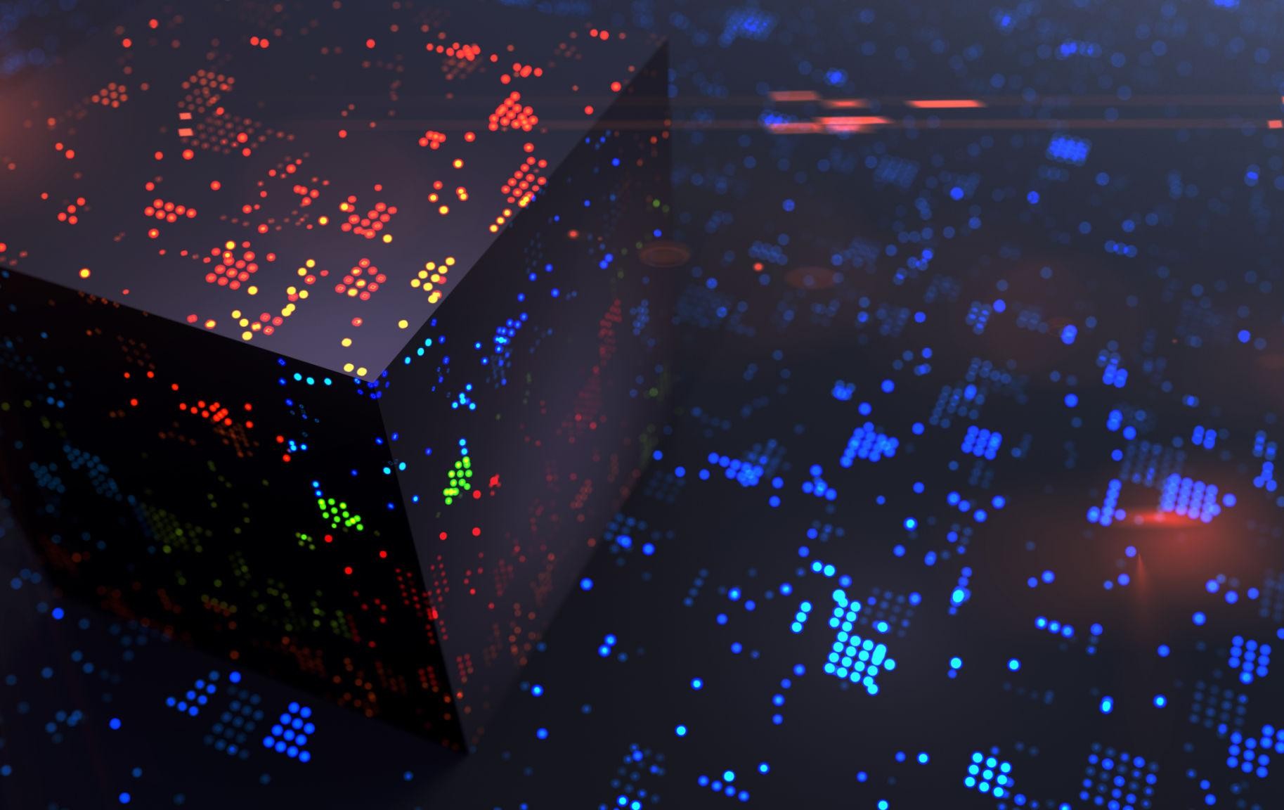 abstract quantum data cube representing complex encryption and futuristic cybersecurity systems