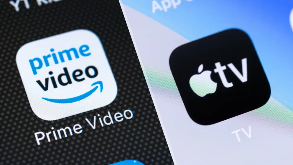 Amazon Prime Video and Apple TV app icons displayed side by side on a smartphone screen